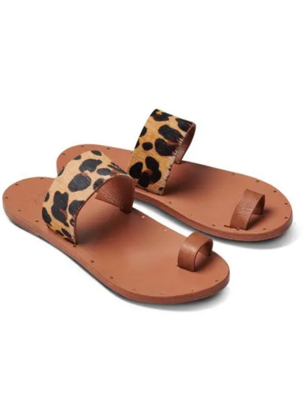 NEW Beek Sibia tan Leopard-Print Toe-Ring Sandals in Tan and Black
